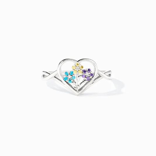 Mama's Heartbeats Ring - Personalized with 1-5 Birthstone Flowers